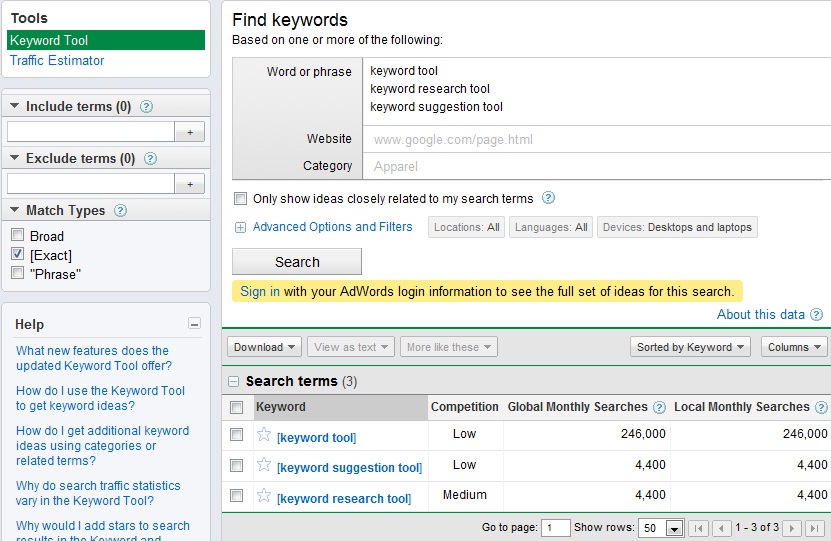 google keyword manager