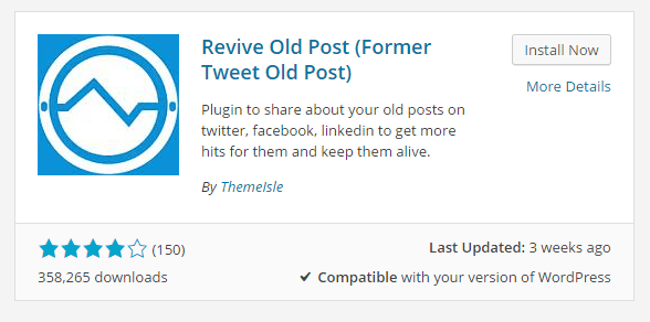 Revive Old Post plugin WP installing screenshot