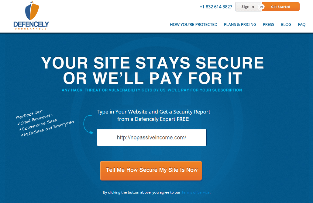 Defencely homepage screenshot