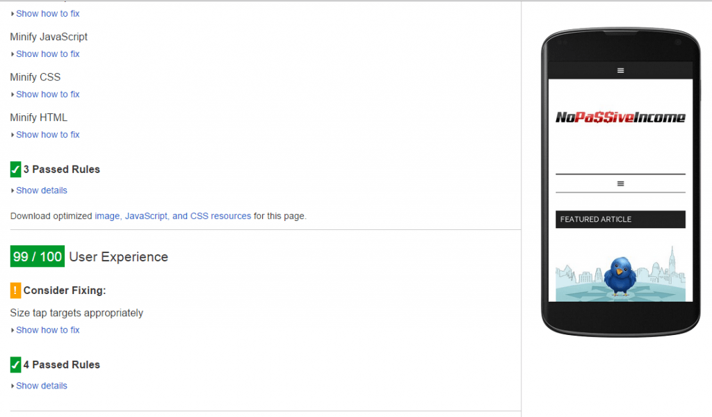 google page speed checker result for nopassiveincome