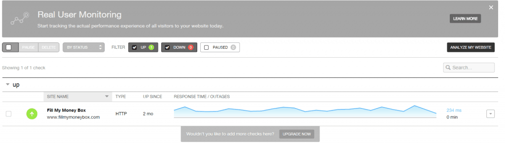 screenshot of server monitoring with Pingdom