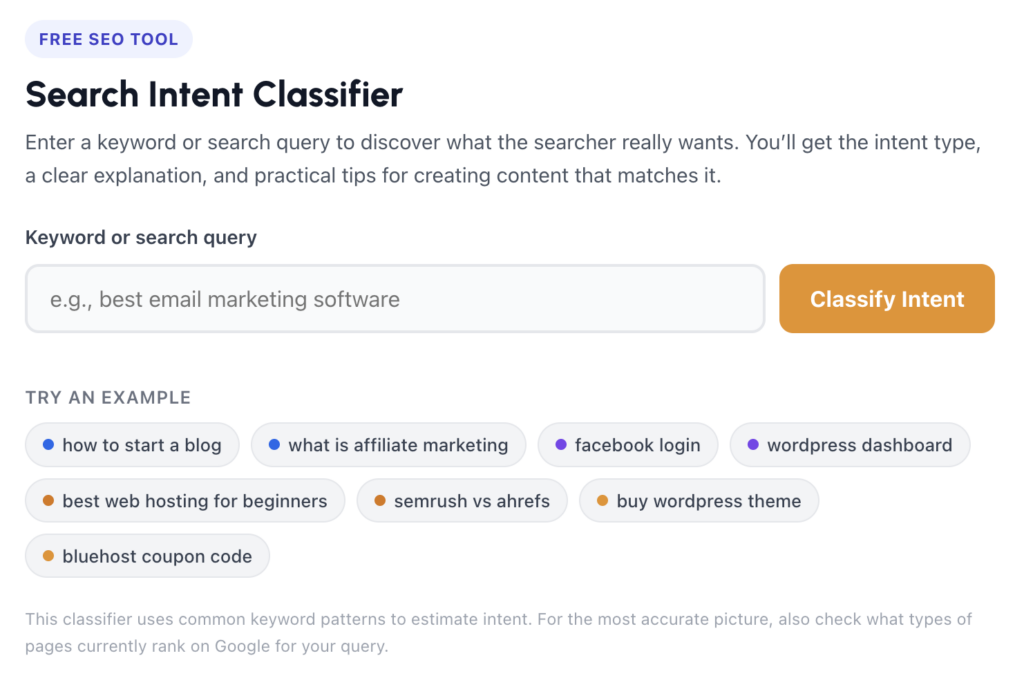 Search intent classifier tool