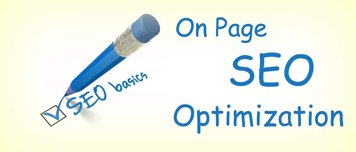 "On-Page SEO Optimization" written on a paper with a blue pen
