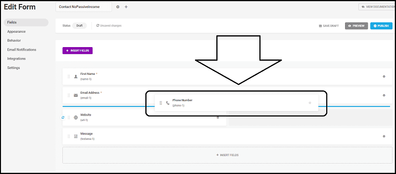 Editing a form with the Forminator WordPress plugin