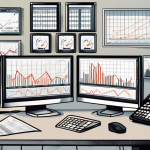 two screens with computer on a desktop for trading