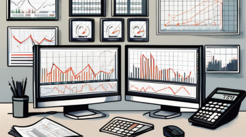 two screens with computer on a desktop for trading