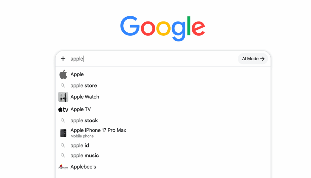 Searching in Google for the keyword "apple"